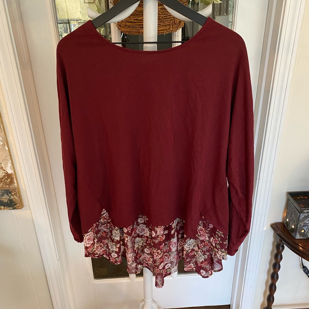 Umgee Boho Layered Floral Top LS Oversized S